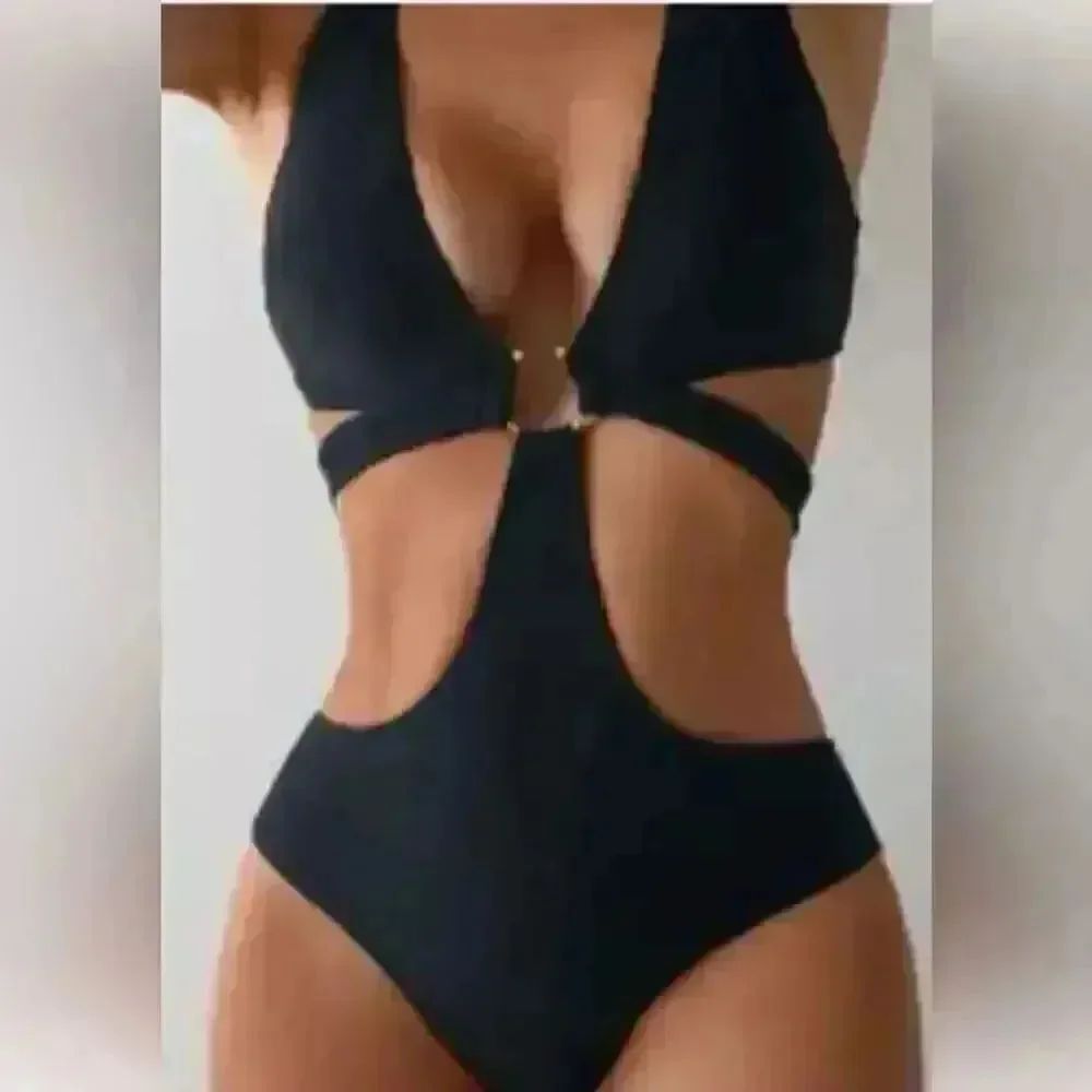 Elegant Black Cutout Swimsuit